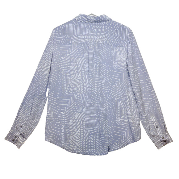PURE Collection 100% Silk Button Front Top Geometric Print Blouse Blue Sz M 8 10 - Picture 3 of 7